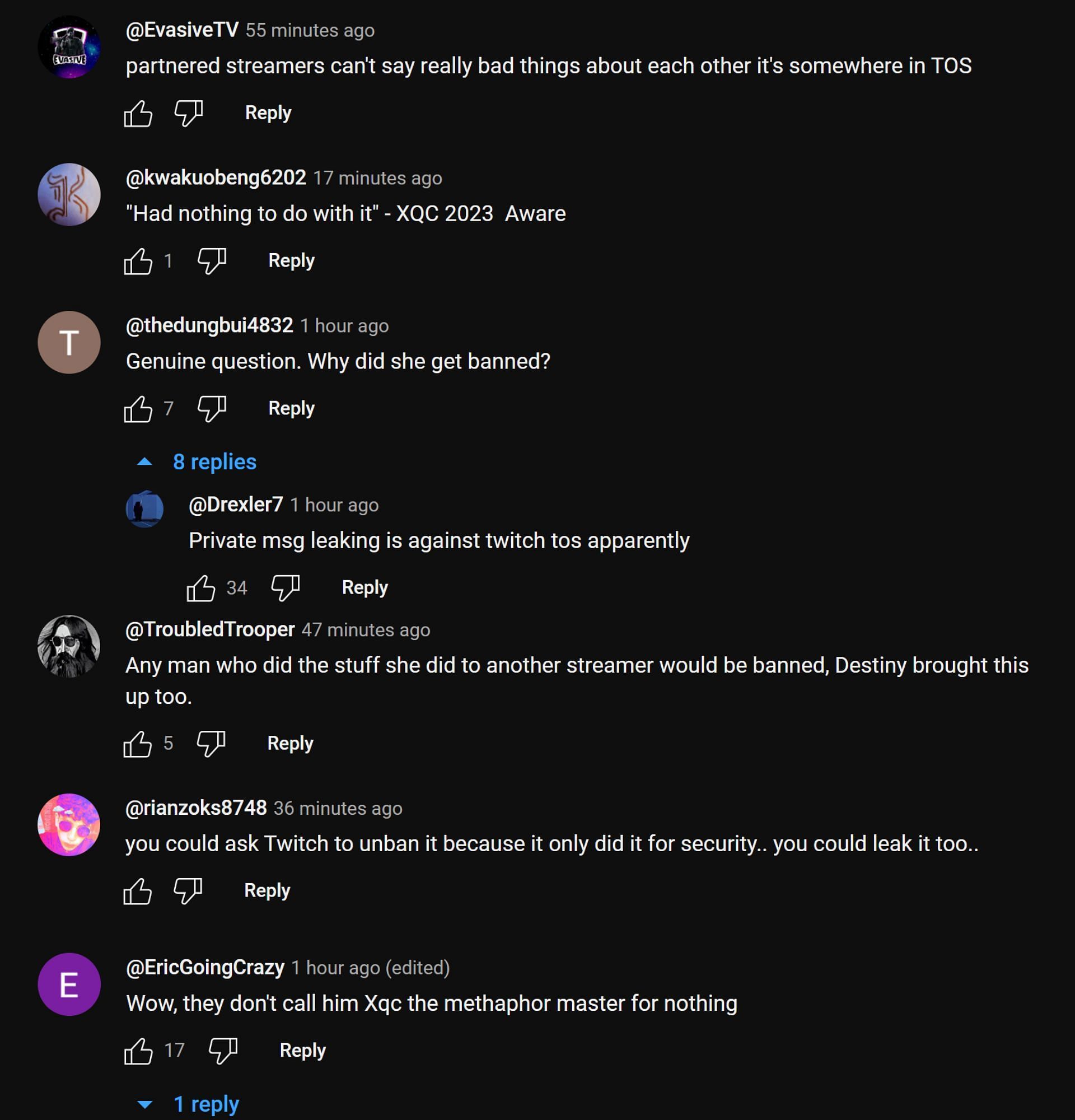 The online community on YouTube discussing the streamer's clip (Image via xQc Clips/YouTube)